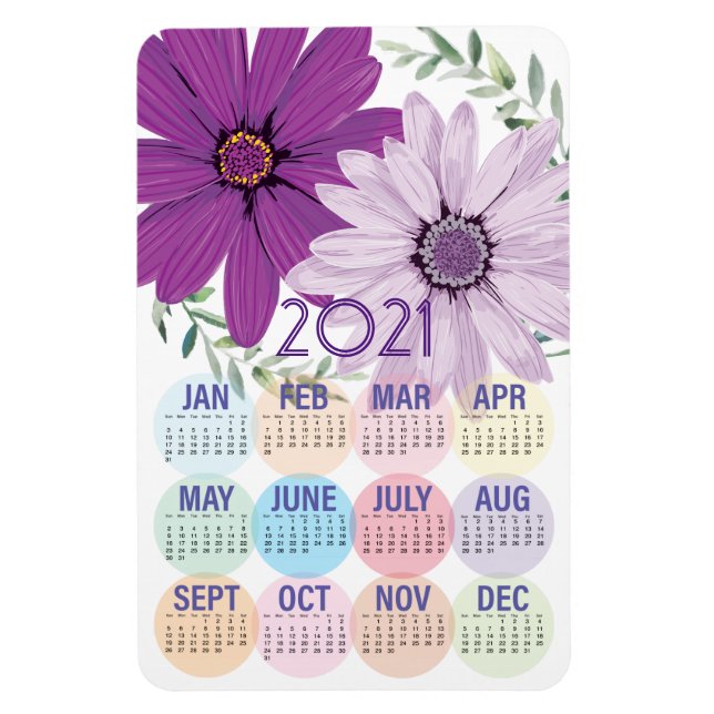 Ímã Bonito margaridas roxas | Calendário Personalizado (Vertical)