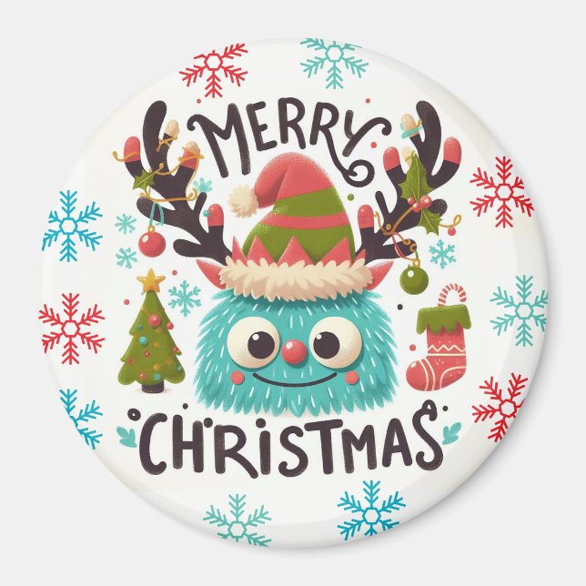 Imã Bonito monstro de Natal fofo (Frente)