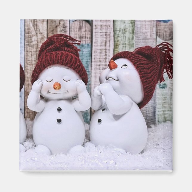 Imã Bonito Natal Azul Snowman (Frente)