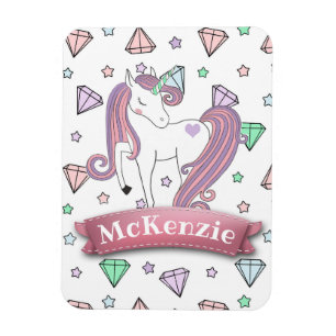 Ímã Bonito Pastel Unicorn personalizado   Gemas De Dia
