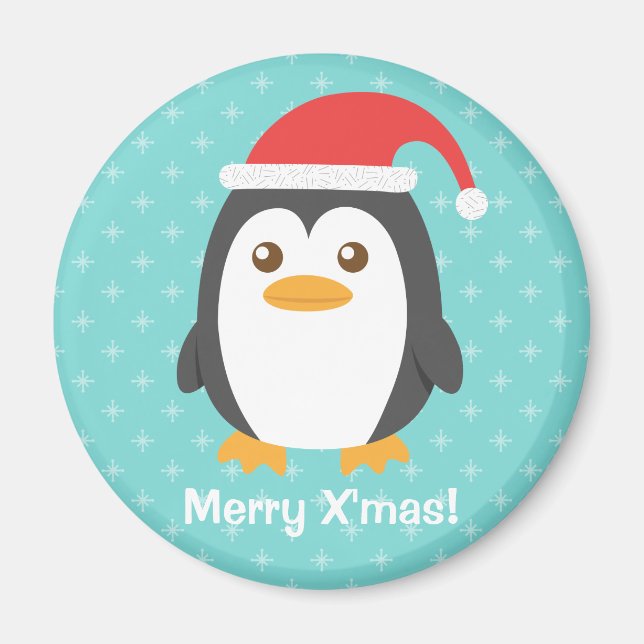 Imã Bonito Penguin Santa Hat Magnet (Frente)