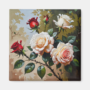 Imã Bonito pintura de branco rosa e rosa vermelha