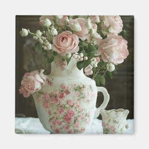 Imã Bonito rosas rosa na antiga bule chinesa venenosa