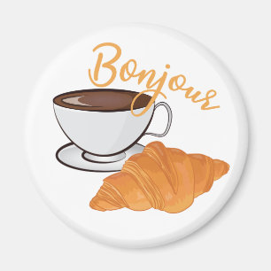 Imã Bonjour Croissant Coffee Breakfast - Café Francês