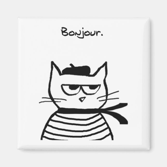 Imã Bonjour French Cat Funny (Frente)