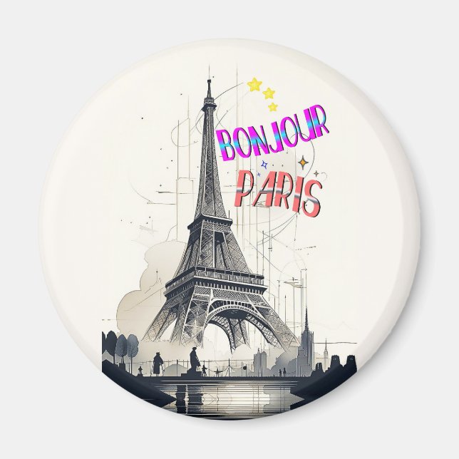 Imã Bonjour Paris Colorida (Frente)