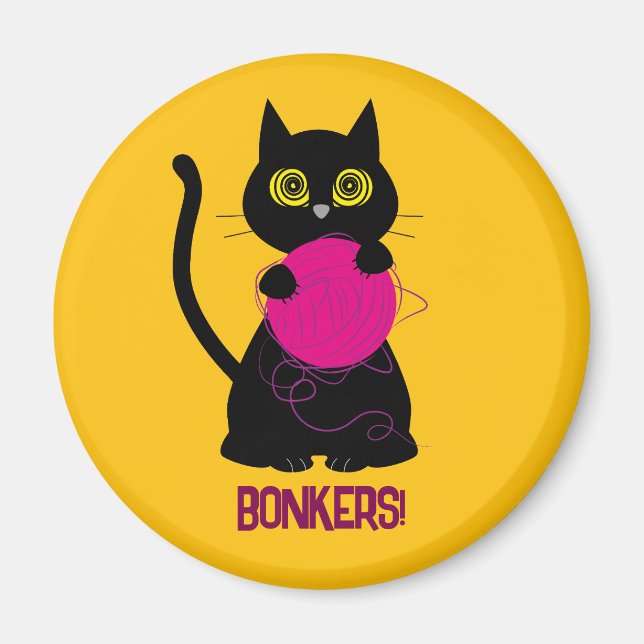 Imã BONKERS! Magnet - tricô + Gatinho 🧶 🐈 ‍ ⬛ (Frente)