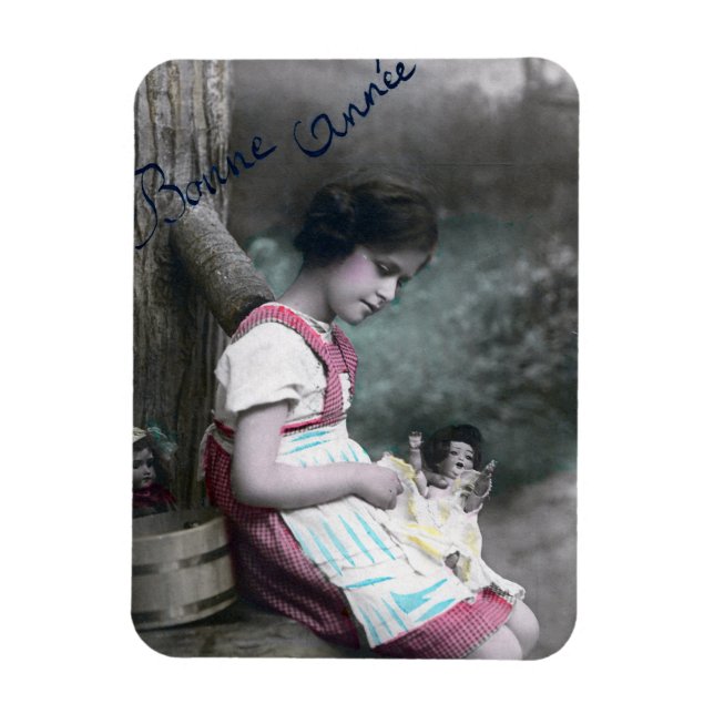 Ímã Bonne Année Vintage Girl com Dolll (Vertical)