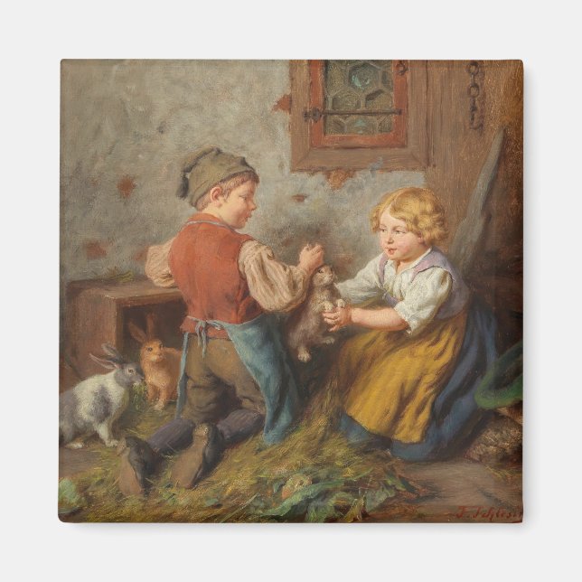 Imã Bons Amigos (Jovens Brincando Com Coelho De Pet) (Frente)