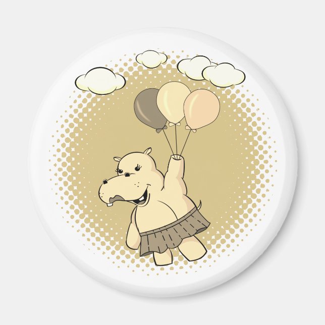 Imã Bons Cartões Hippo Voando Com Balões (Frente)