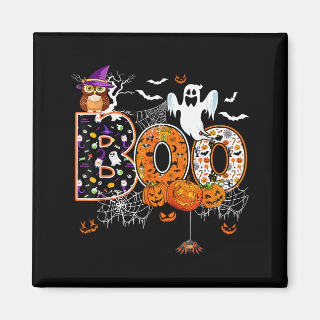 Imã Boo Creepy Owl Pumpkin Ghost Halloween Men Women K (Frente)