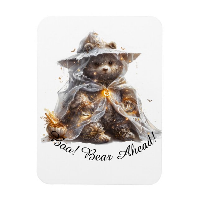 Ímã Boo! Cuidado! Urso de Pelúcia. Ursinho fantasma (Vertical)