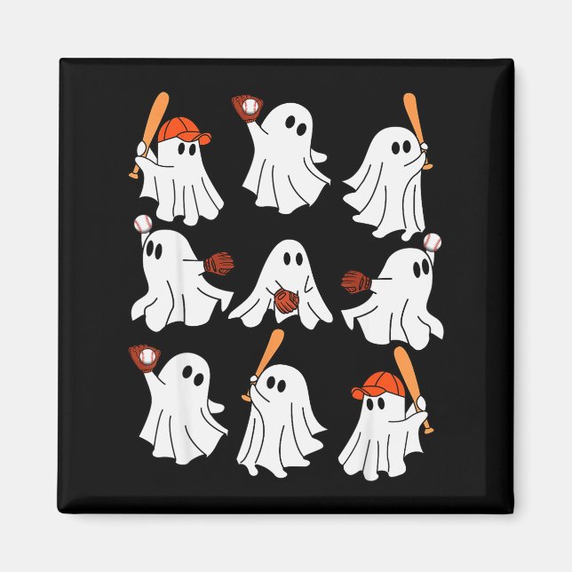 Imã Boo Ghost Halloween Baseball Happy Halloween Baseb (Frente)