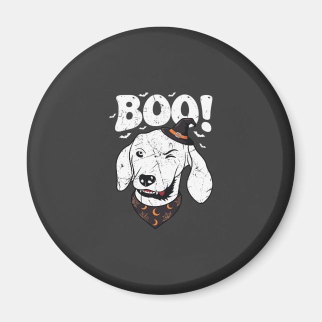 Imã Boo Halloween Cachorro Bruxa Chapéu Morcegos (Frente)