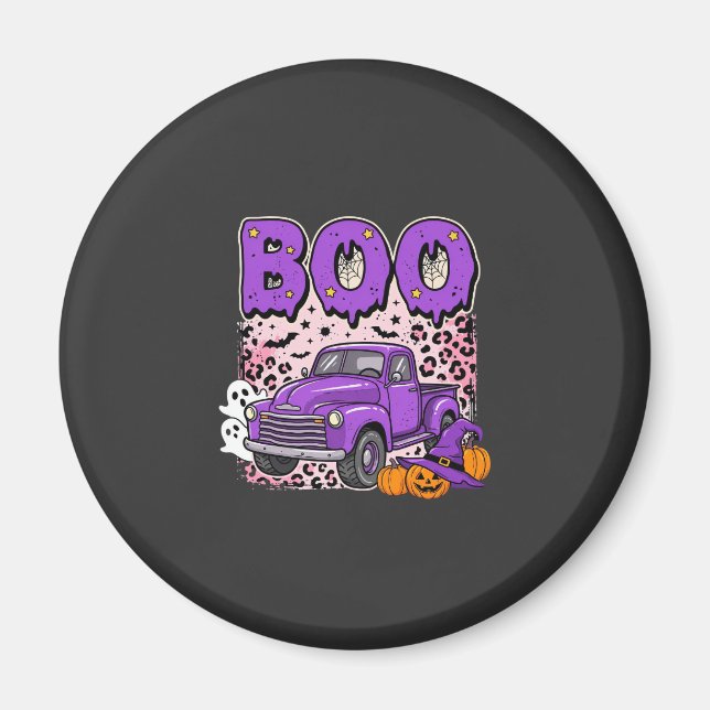 Imã Boo Halloween Caminhão Roxo Fantasma e Abóboras De (Frente)