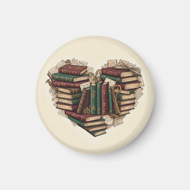 Imã Book Heart Magnet | Vintage Aesthetic Reader Art (Frente)