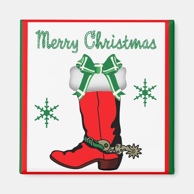 Imã Boot Do Cowboy Ocidental Com Feliz Natal (Frente)