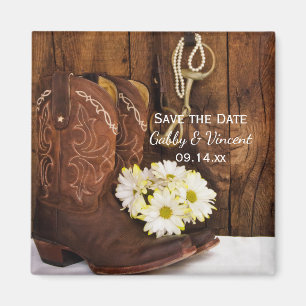 Imã Boots Daisies e Horse Bit Weding Save the Date