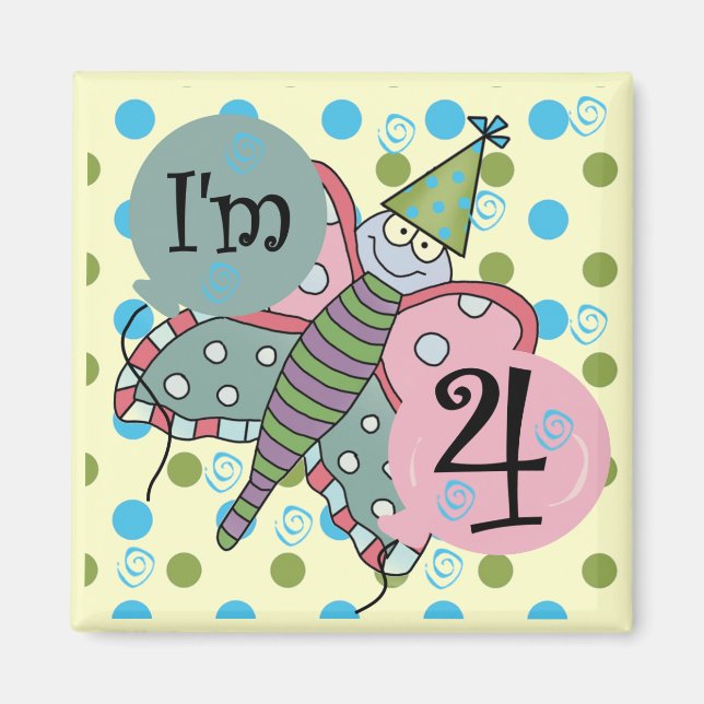 Imã Borboleta 4º Aniversário Camisetas e presentes (Frente)