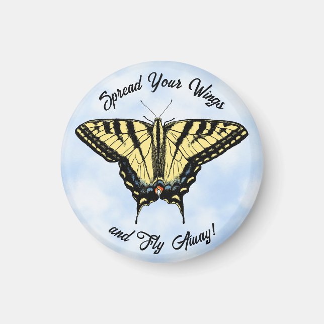 Imã Borboleta Amarelo Swallowtail Blue Sky Personaliza (Frente)
