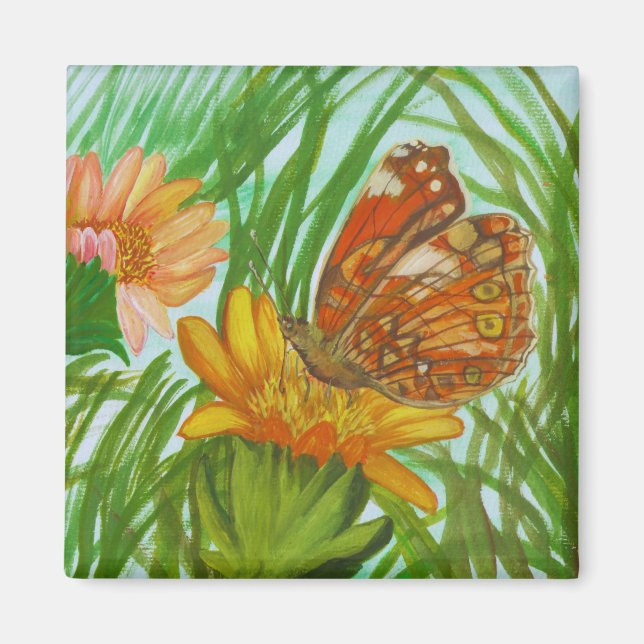 Imã borboleta aquarela no jardim (Frente)