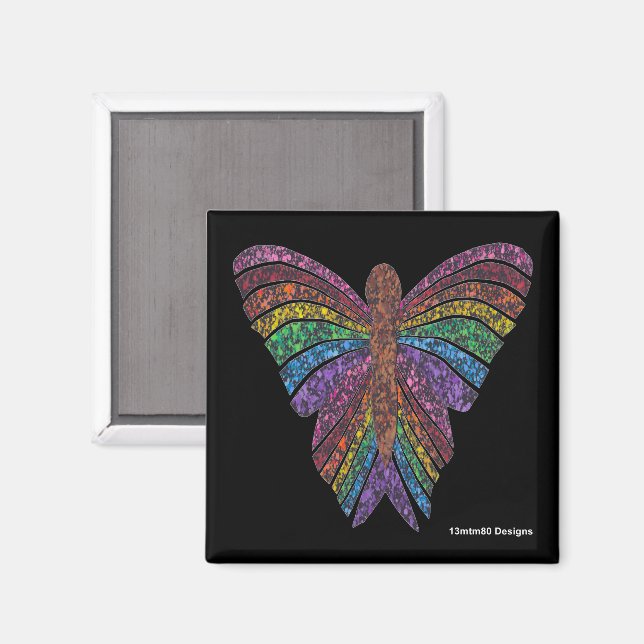 Imã Borboleta Arco-íris (preta) - Ímã (Front/Back)