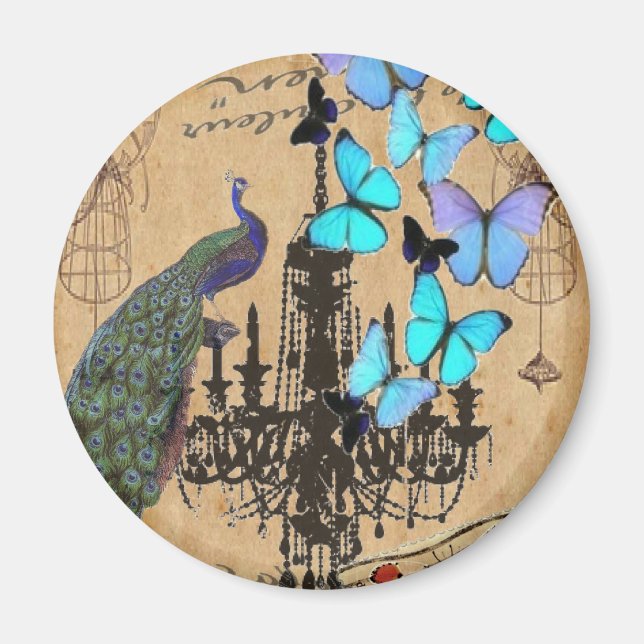Imã borboleta azul-de-pavão-pavão-moderno-candelabro (Frente)