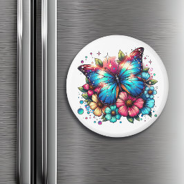 Imã Borboleta azul e flores