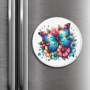 Imã Borboleta azul e flores
