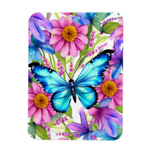 Ímã Borboleta Azul em Campo de Flores