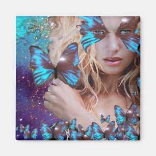 IMÃ BORBOLETA AZUL EM CENTELHAS VERDE E OURO TEAL