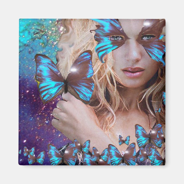 IMÃ BORBOLETA AZUL EM FAÍSCAS VERDE-MEIO COM OURO (Frente)