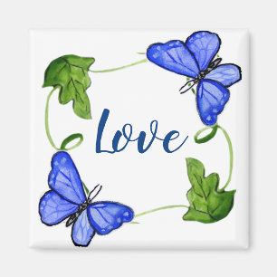 Imã Borboleta Azul Personalizada Com Imagem De Vinhas