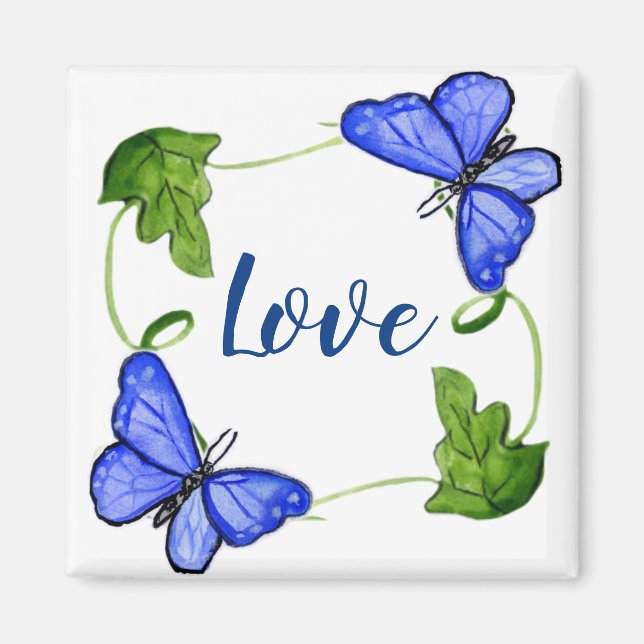 Imã Borboleta Azul Personalizada Com Imagem De Vinhas (Frente)