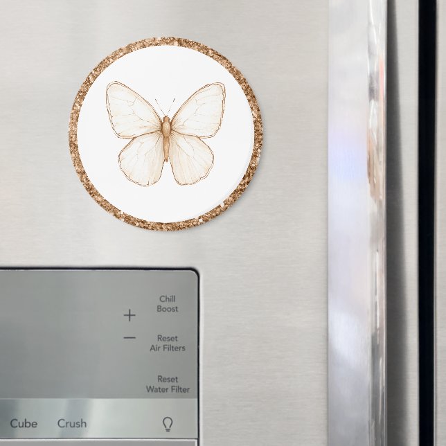 Imã Borboleta Branca Brilho Falso Dourado   (In Situ (Fridge))