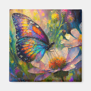 Imã Borboleta Colorida e Flores Silvestres ao Nascer d