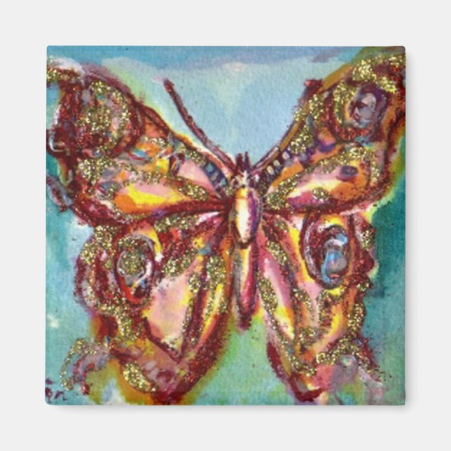 IMÃ BORBOLETA DE OURO EM AZUL (Frente)