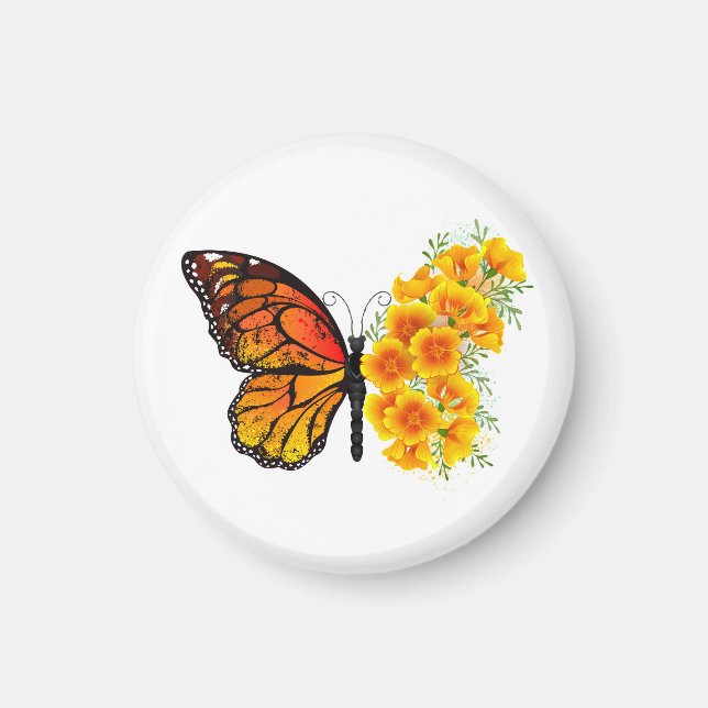 Imã Borboleta Flor com Papagaio Amarelo da Califórnia (Frente)