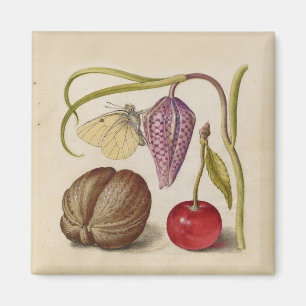 Imã Borboleta Flor e cereja Aquarela