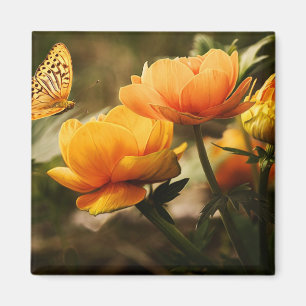 Imã Borboleta Laranja e Flores