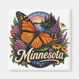 Imã Borboleta Monarca e Flores Silvestres de Minnesota