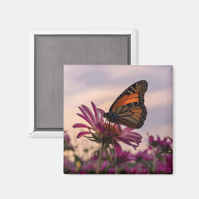 Imã Borboleta Monarca na Flor (Front/Back)