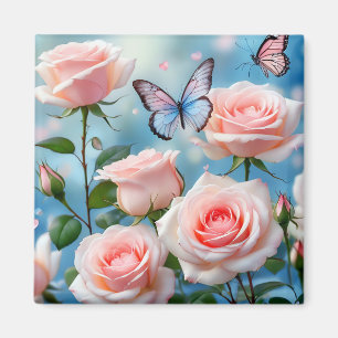Imã Borboleta Na Flor Rosa