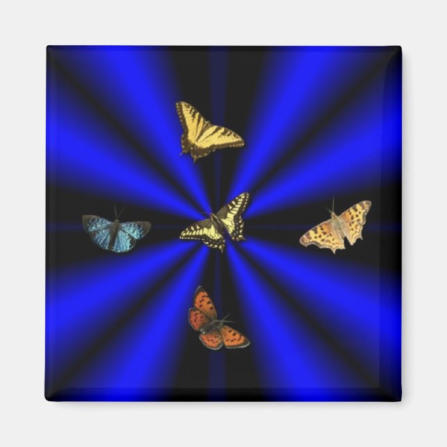 Imã Borboleta no arco-íris preto e azul (Frente)