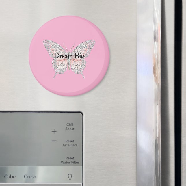 Imã Borboleta Prateada Rosa Personalizada (In Situ (Fridge))