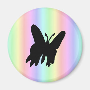 Imã Borboleta Preta no Arco-íris Pastell