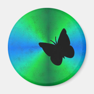 Imã Borboleta Preta no Arco-íris Verde Azul