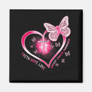Imã Borboleta Rosa Cruza Fé Esperança Amor Cancer