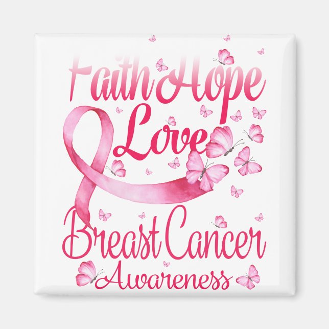 Imã Borboleta Rosa Fé Esperança Amor Cancer (Frente)