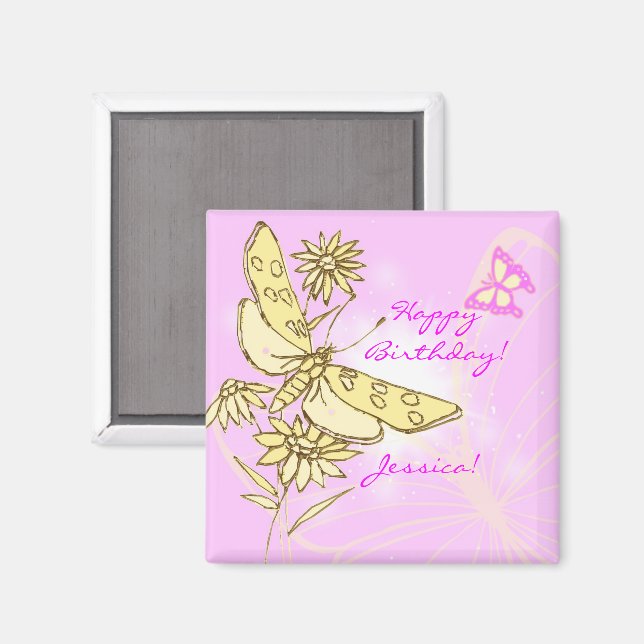 Imã Borboleta Rosa Pêssego (Front/Back)